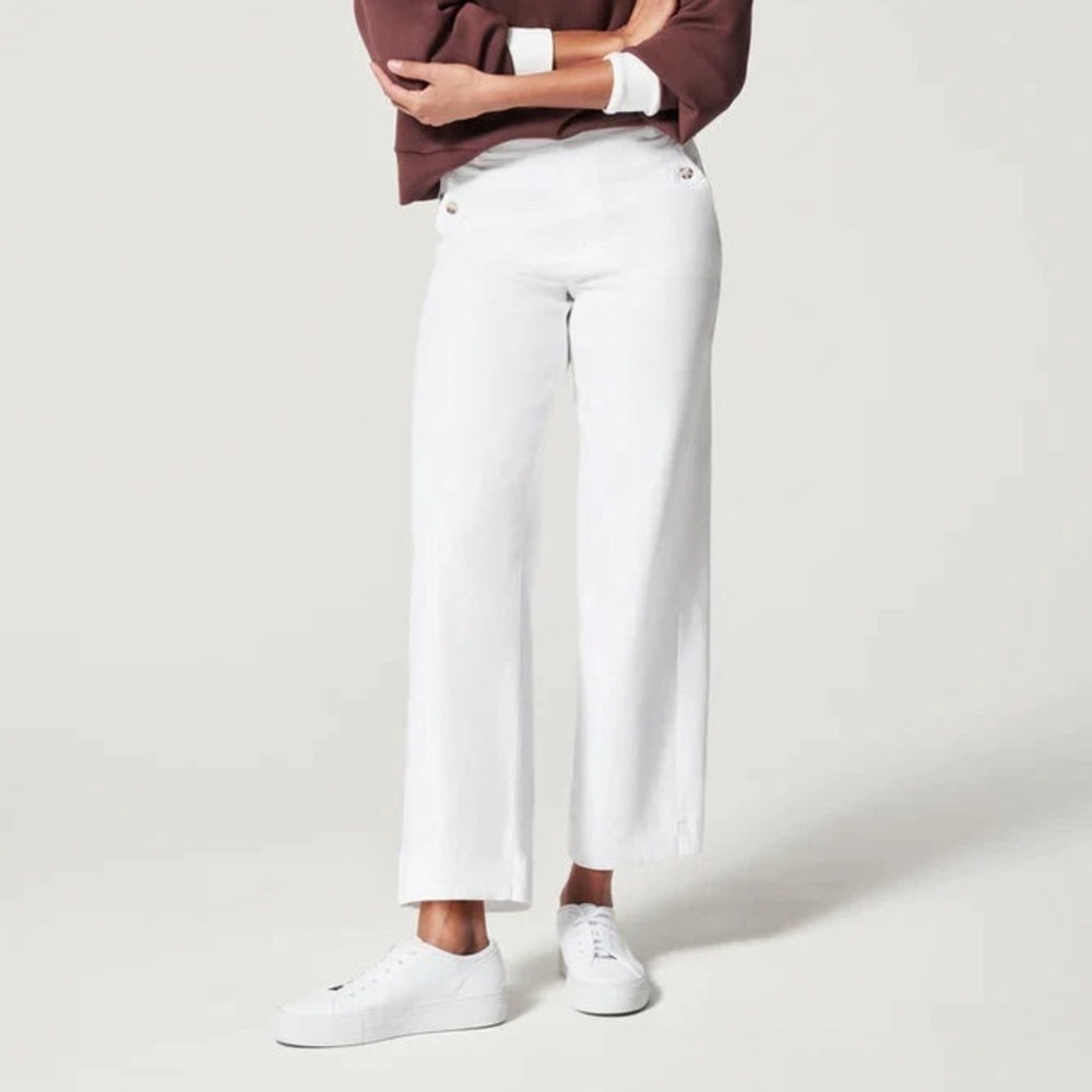 Spanx white wide leg stretch twill cropped pants - Small Petite
